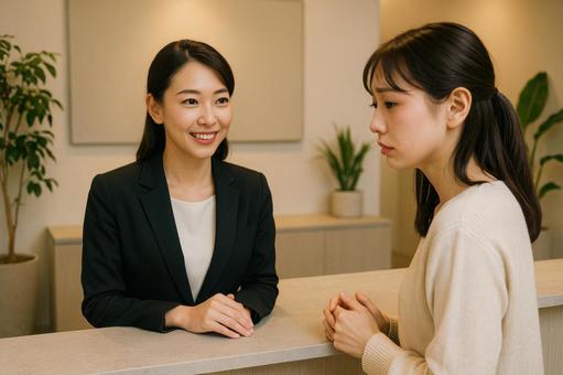 クリニックで相談する女性 クリニックで相談する女性の写真