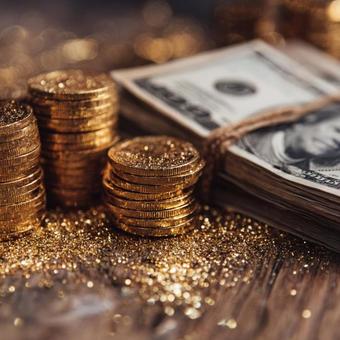 金貨と現金で表す資産と貯蓄の背景 金貨と現金で表す資産と貯蓄の背景の写真