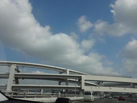 Photo, high speed road, car window, multi-level crossing, 
