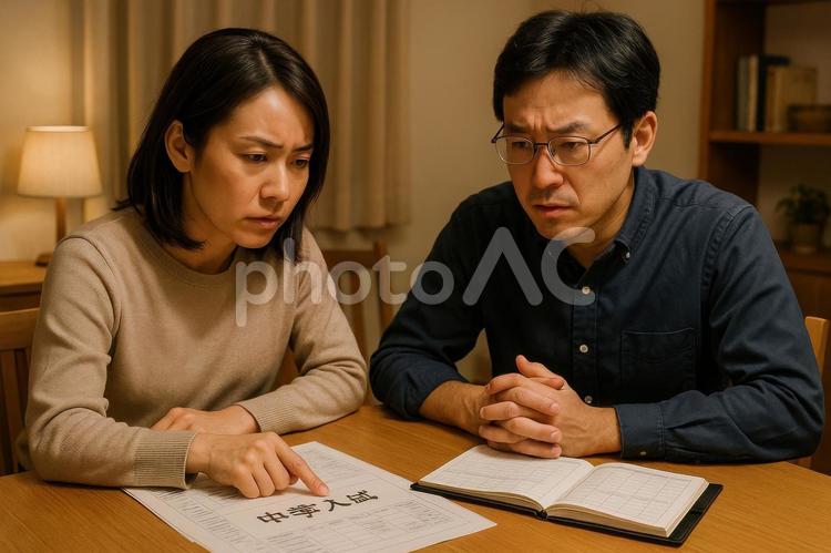 中学受験の計画を話す両親 中学受験の計画を話す両親 中学受験,家庭,両親の写真素材
