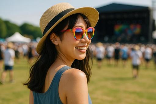サングラスの女性 サングラスの女性の写真