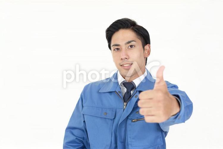 いいねのジェスチャーをする男性労働者 男性,仕事,ビジネスの写真素材