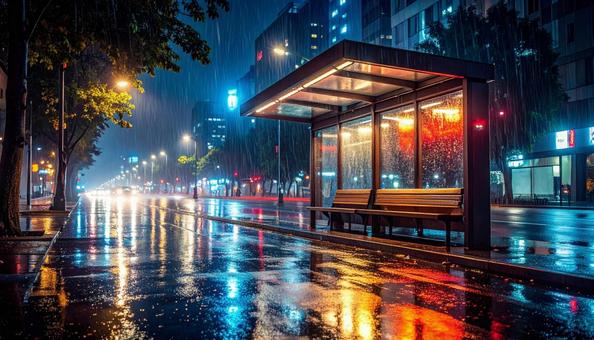 夜のバス停の写真