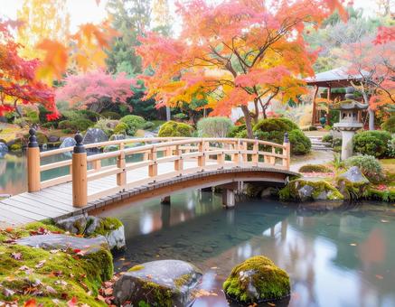 美しい日本庭園の橋 美しい日本庭園の橋の写真