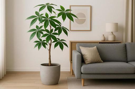 パキラが置かれたモダンなインテリアの写真