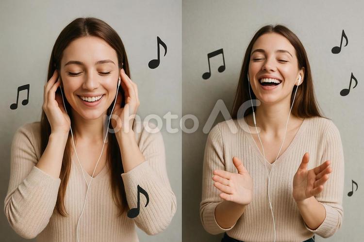音楽を楽しむ女性 音楽,リラックス,女性の写真素材