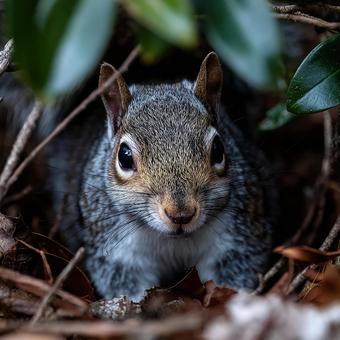 隠れた場所から顔を出す、愛らしいリス 隠れた場所から顔を出す、愛らしいリスの写真
