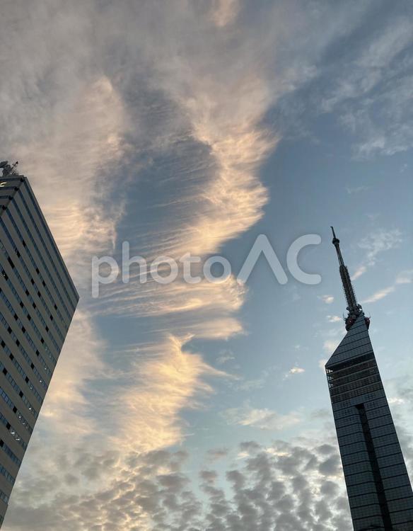 うろこ雲とめずらしい形の雲 くも,雲,うろこ雲の写真素材