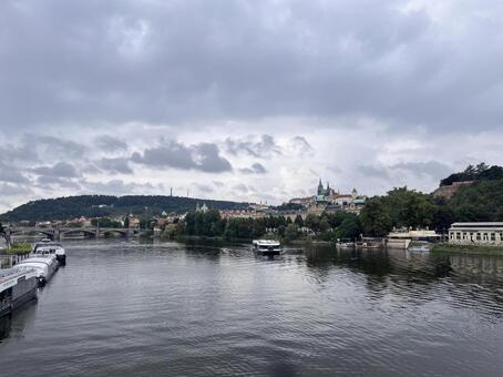 川から望むプラハ城エリアの風景 プラハ,チェコ,プラハ城の写真素材