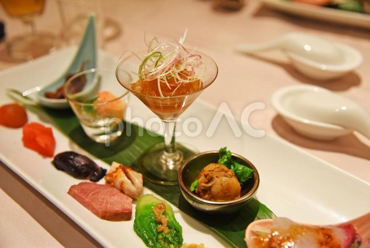 中華料理／前菜の盛り合わせ02 お祝い,カラスミ,カンパチの写真素材