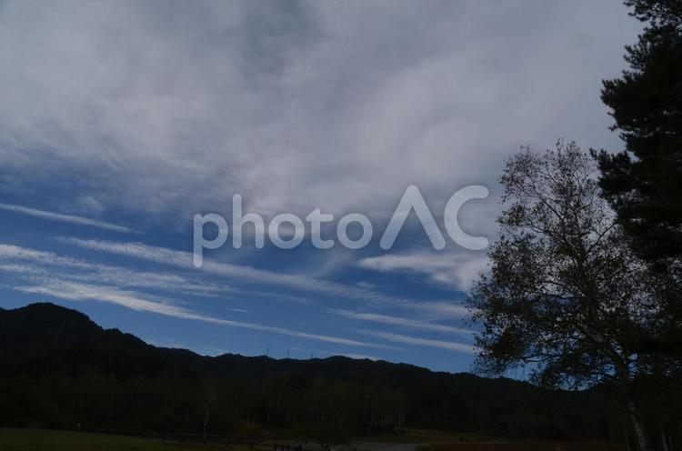 開田高原の秋　青い空と白い雲 秋,そら,秋の空の写真素材