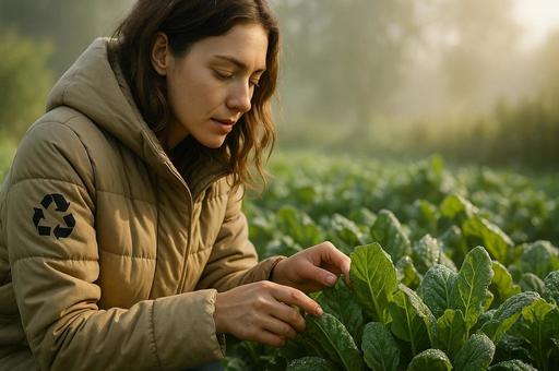 畑で育つ女性と野菜 畑で育つ女性と野菜の写真