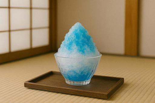 畳の上で味わうブルーハワイのかき氷 畳の上で味わうブルーハワイのかき氷の写真