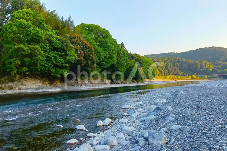 大井川の夕暮れ 川根本町,自然,橋の写真素材