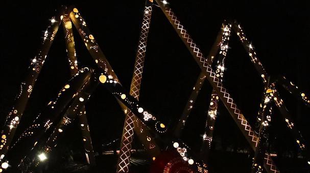 虹の郷夜景　竹灯り 竹灯り,ライトアップ,秋の写真素材