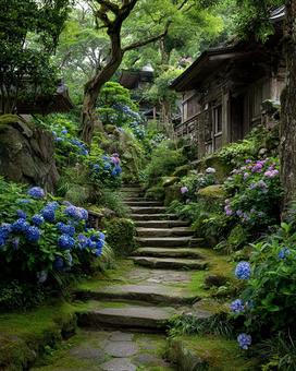 梅雨の季節を感じさせる趣のある日本の風景 梅雨の季節を感じさせる趣のある日本の風景の写真