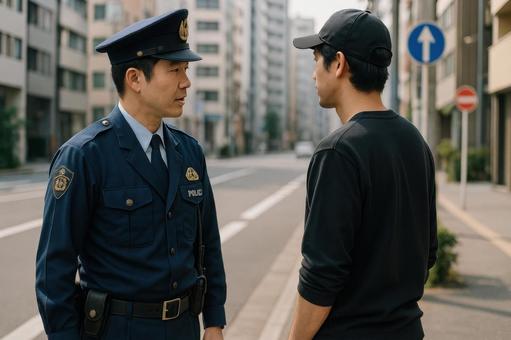 職務質問をする警察官 職務質問をする警察官の写真