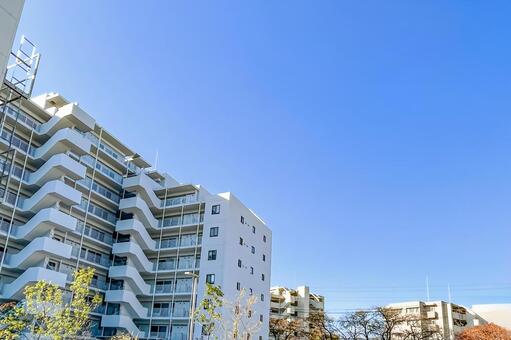 さわやかな朝に眺める何棟も並ぶマンション 集合住宅,マンション,見上げるの写真素材