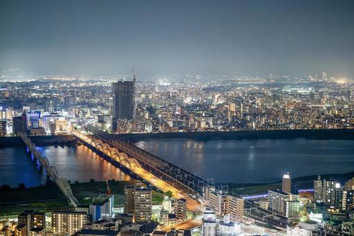 高層ビル群と川を一望できる大阪の夜景風景 高層ビル群と川を一望できる大阪の夜景風景 夜景,大阪,夜の写真素材