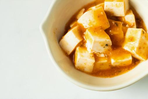 麻婆豆腐のアップ 麻婆豆腐のアップの写真