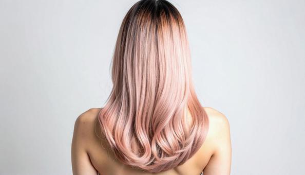 ピンクベージュの美しいストレートヘア ピンクベージュの美しいストレートヘアの写真