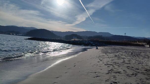 秋晴れの海 秋,海,浜の写真素材