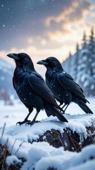 雪の中のカラス 雪の中のカラスの写真
