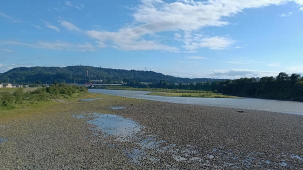 橋からみた晴れた日の信濃川の風景 橋からみた晴れた日の信濃川の風景の写真