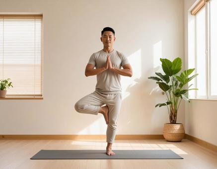 ヨガをする男性の写真