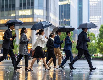 オフィス街の夕立 オフィス街の夕立の写真