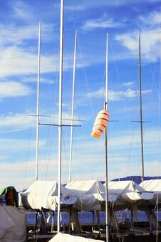 吹流しのある風景　2 吹流し,風景,空の写真素材