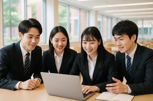 就職活動の情報収集をする学生たち 就職活動の情報収集をする学生たちの写真