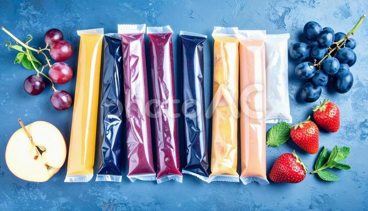 色々な種類のスティックゼリー 駄菓子,スティック,青色の写真素材