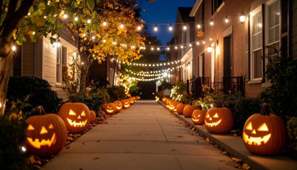 住宅街のハロウィン・ジャックオランタンの写真