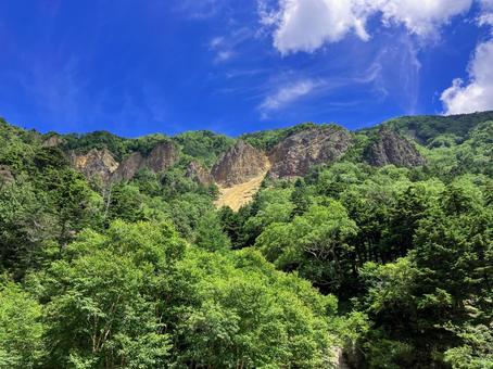 金精トンネル駐車場から見上げる山岳風景 金精トンネル駐車場から見上げる山岳風景 山,山岳,駐車場の写真素材