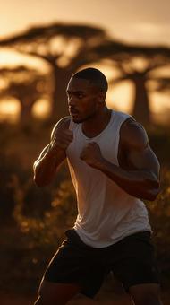 筋肉隆々なボクサーのトレーニング姿 筋肉隆々なボクサーのトレーニング姿の写真