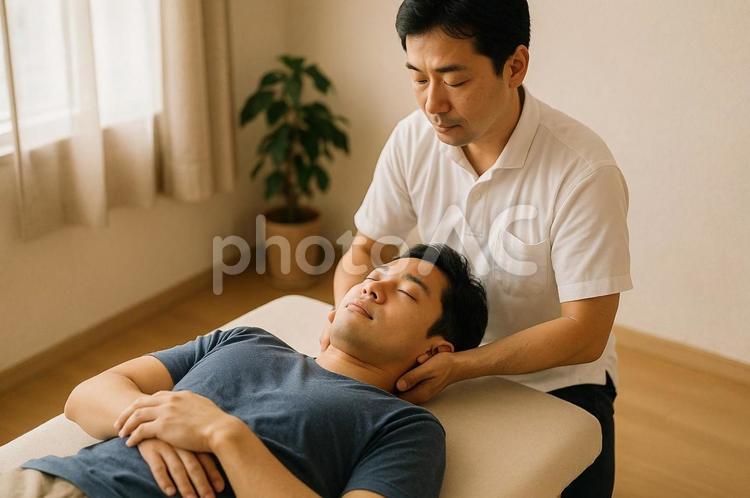 整体の施術を受ける男性 整体,姿勢改善,体幹の写真素材