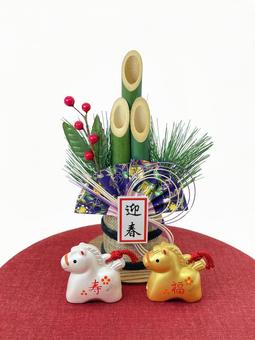 年賀状素材・干支・午年・門松 年賀状,年賀状素材,干支の写真素材