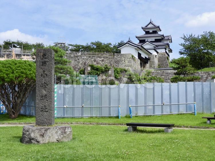 白河小峰城三重櫓と史跡石標 白河小峰城,小峰城,白河市の写真素材