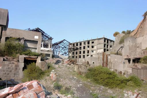 軍艦島遠景 廃墟,軍艦島,端島の写真素材