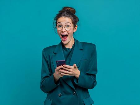 笑顔でスマートフォンを持つ女性心理学者 笑顔でスマートフォンを持つ女性心理学者の写真