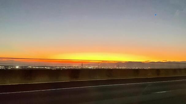 夕焼け 新東名,夕焼け,高速道路の写真素材