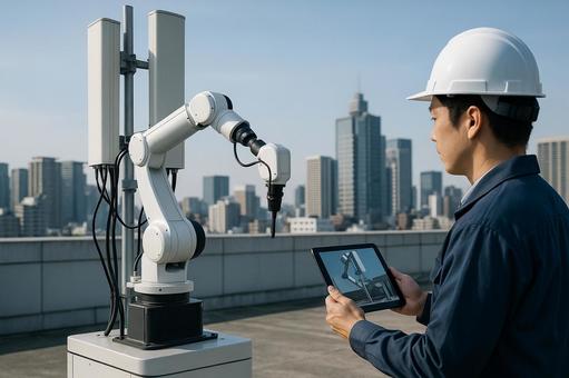 通信アンテナ自動調整 屋上ロボットアーム 通信アンテナ自動調整 屋上ロボットアームの写真