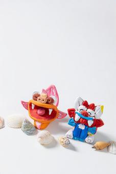 シーサー シーサー 沖縄,シーサー,シーサー絵付けの写真素材