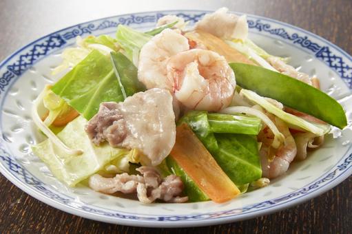 野菜炒め 野菜炒め 野菜炒め,もやし,エビの写真素材
