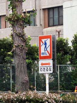 渡るなキケン 渡るなキケン 道路標識,道,町の写真素材