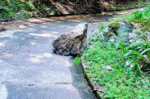 落石 落石,道路,山道の写真素材