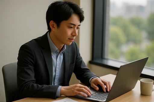 真剣な表情で仕事をするビジネスマン1 真剣な表情で仕事をするビジネスマン1の写真