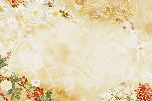 金色の和風背景と花模様のデザイン 金色の和風背景と花模様のデザイン 桜,梅,花の写真素材