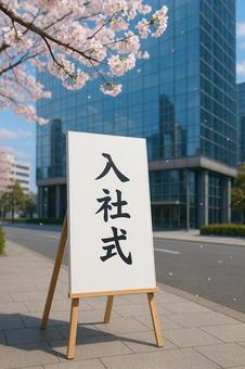 入社式会場の看板の写真